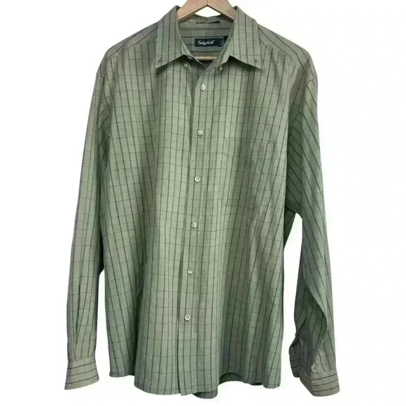 Sedgefield Men's Cotton & Polyester Blend Green Checkered Dress Shirt | Size XL - Picture 1 of 8